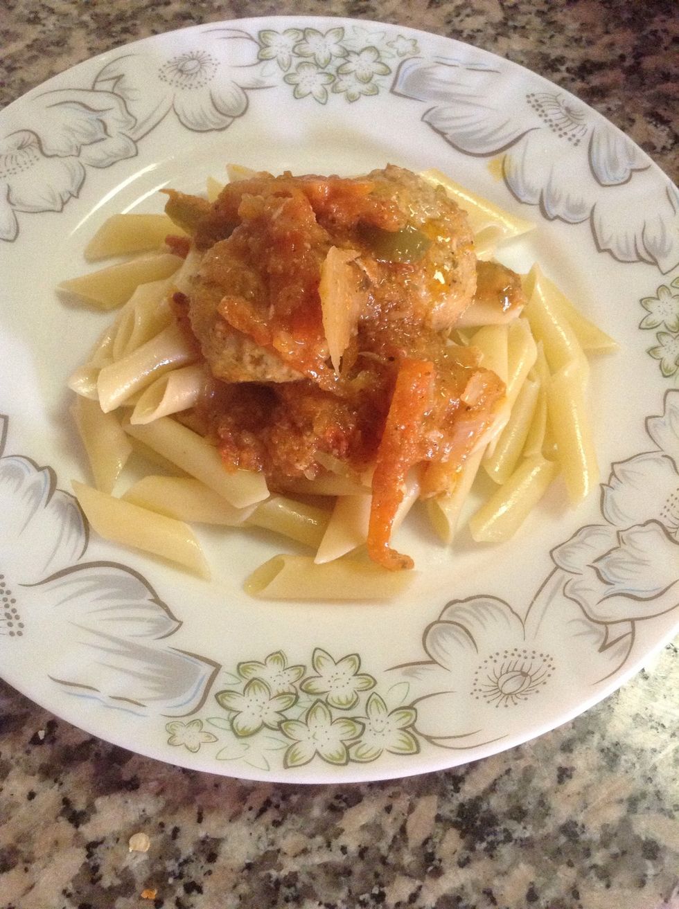Place the pasta and put meatballs gravy and serve hot. :)