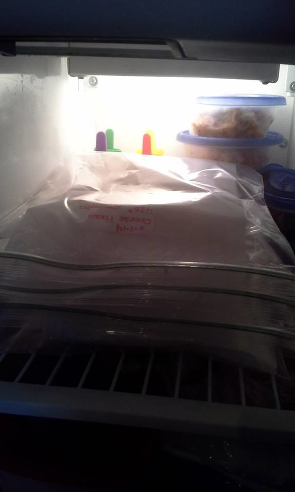 Place the pizzas in the freezer laying flat to freeze. Take the pizzas out individually and heat in the oven at 425 degrees for 10 minutes. Time and temperature may vary by oven so be sure to test.