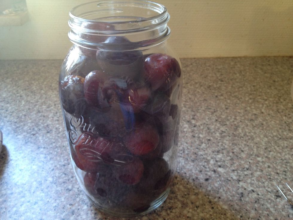 Place the plumes in a sterilised jar. Sterilise your jar by first running it in your dishwasher and then pour boiling water in to the jug, let it sit for 5 minutes and then pour the water out.