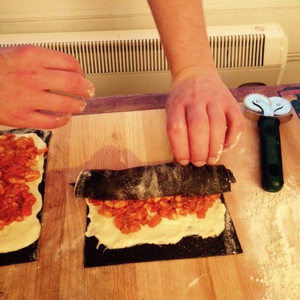 Place the rolls in a baking tray and cover with film. Freeze for 20min.