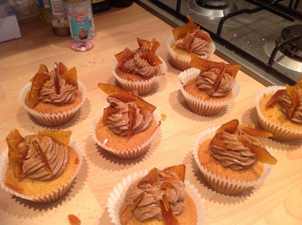 Place the shards into the cupcakes and cool again to firm up until you serve :)