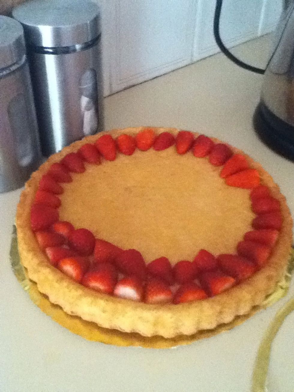 Place the strawberry halves like this.