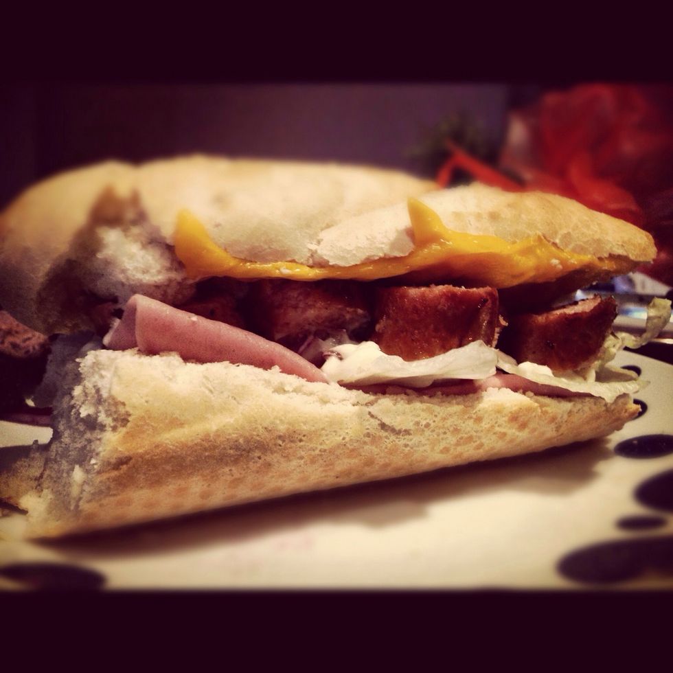 Place the top loaf on top and there you go, your own turkey and sausage sub. Enjoy!