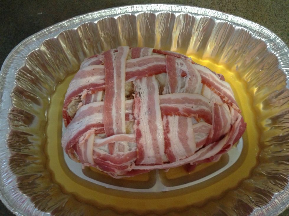 Place the turkey in a drip pan with a cup of apple cider.