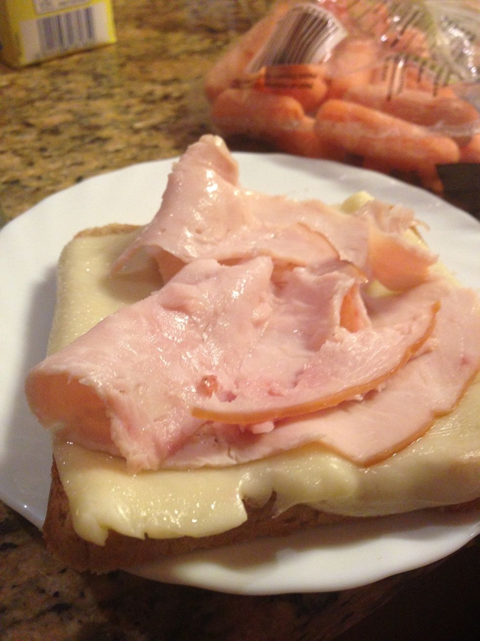 place the turkey on the cheese