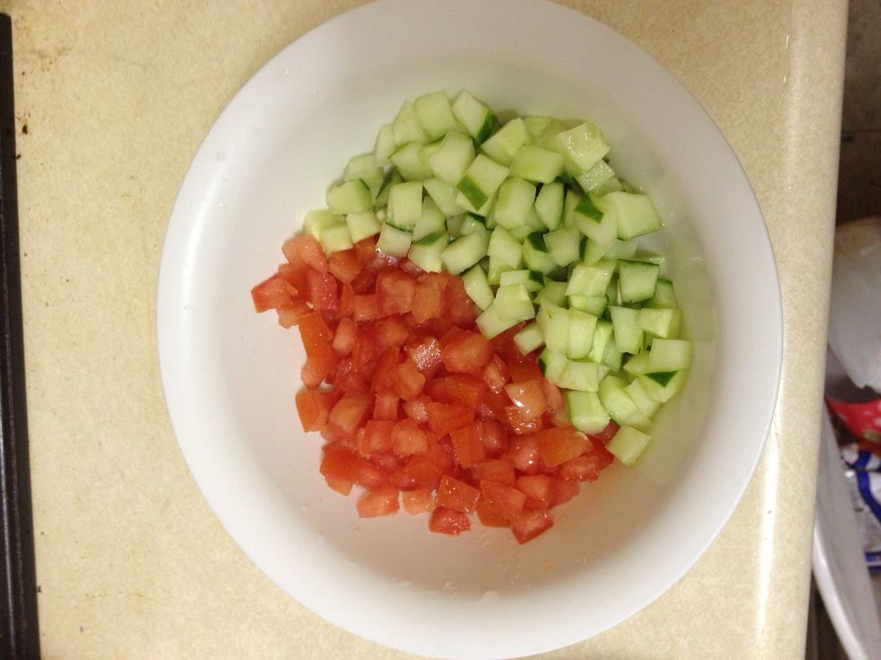 Place the veggies in a bowl and sit aside in refrigerator until ready to use.