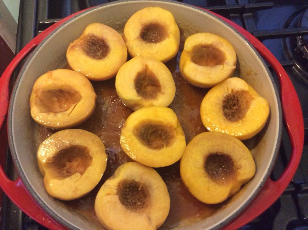 Place them cut side up in the pan. You're placing them this way up so that when you turn the tarte upside down, they look all nice and neat