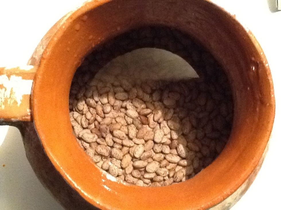 Place them in the bean pot and fill with water like this