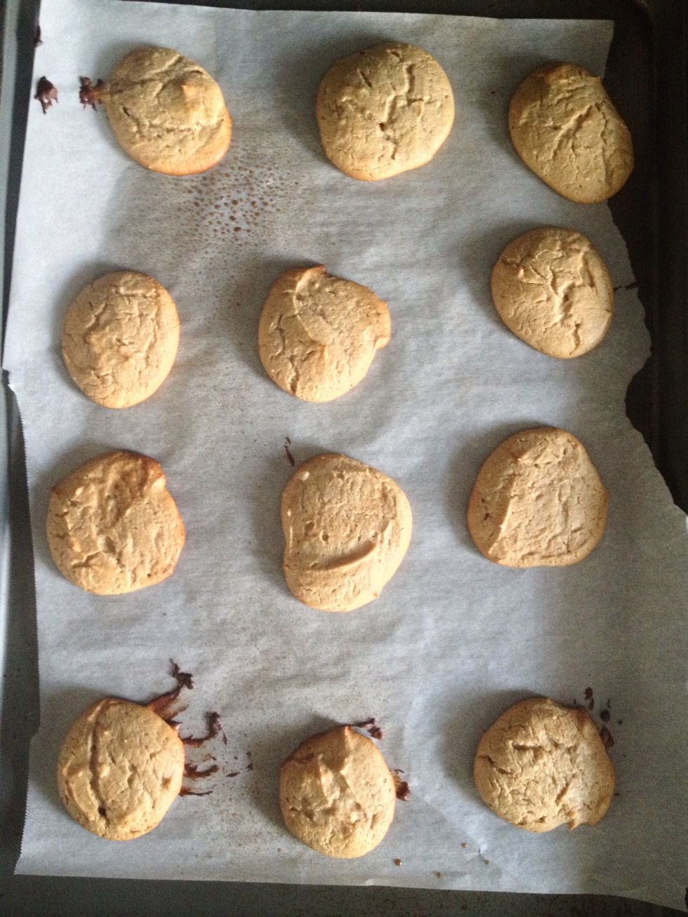 Place them in the oven for about 10-13 minutes, or until they look like this! I only made half a recipe and I got exactly 2 dozen cookies out of the batch.