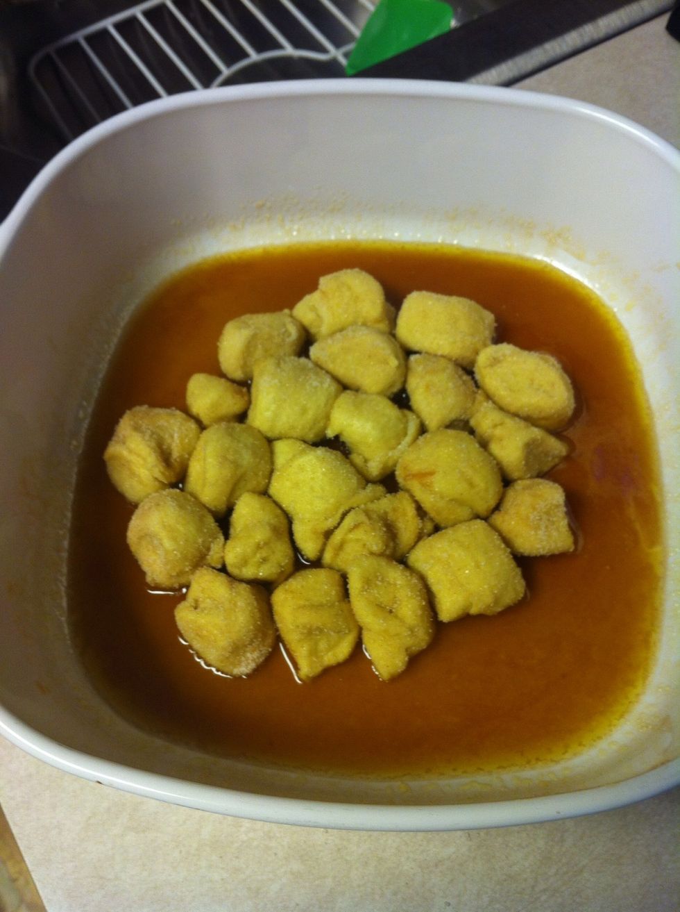 Place them in your cooking bowl that has the butter and brown sugar. Put them in the microwave! I put mine in for one minute and 20 seconds. You can do it longer if you want them to be thicker.