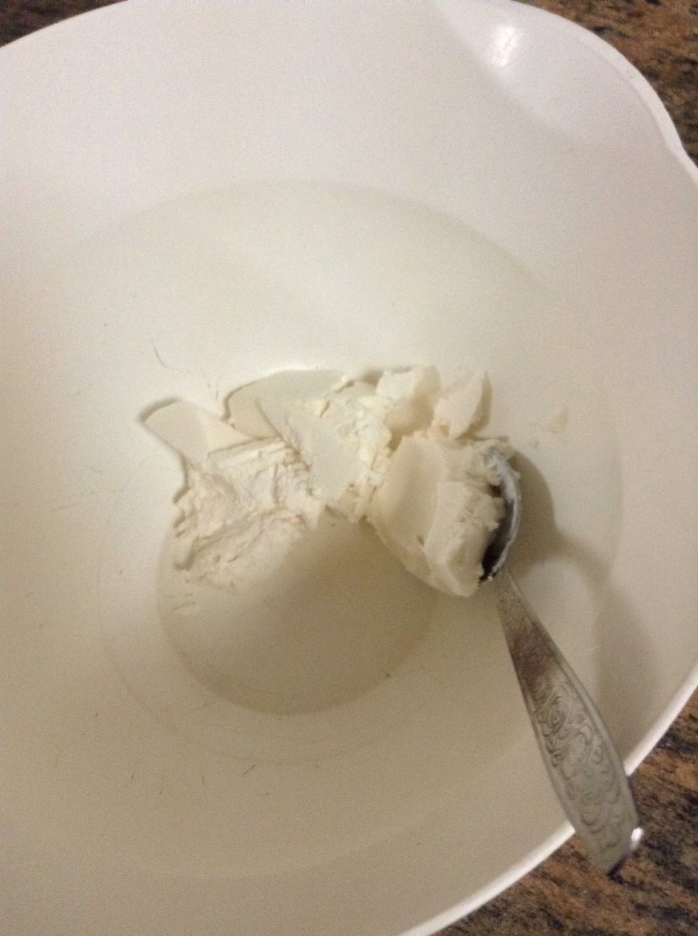 Place three TBS of feta cheese into a bawl ,