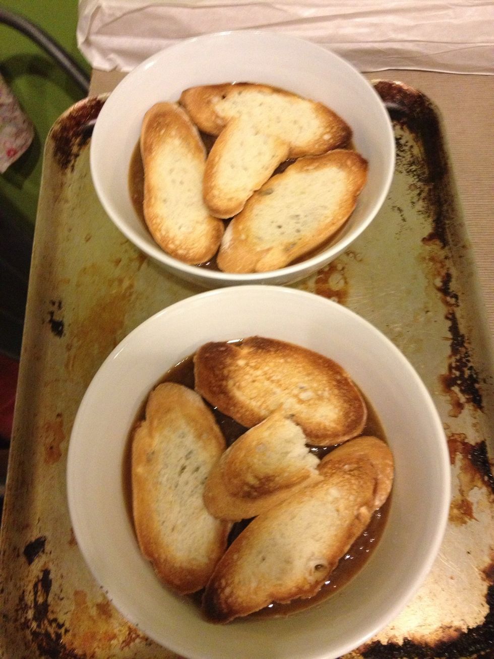 Place toasted french stick on top