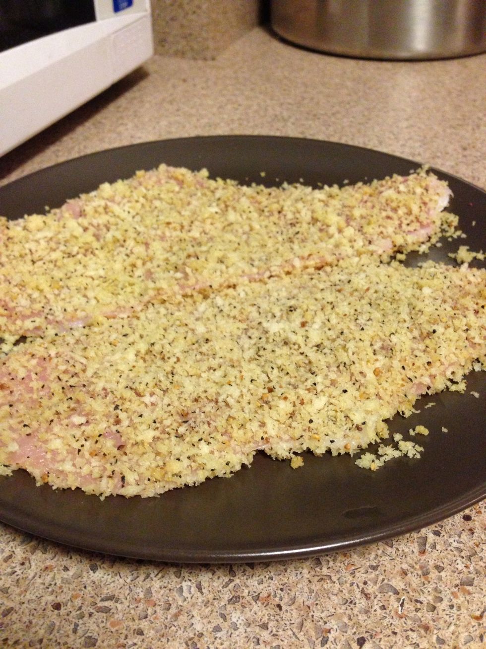 Place turkey 1 at a time in the milk egg mixture, then over top of Panko mixture. Coat evenly on both sides pressing firmly into turkey.