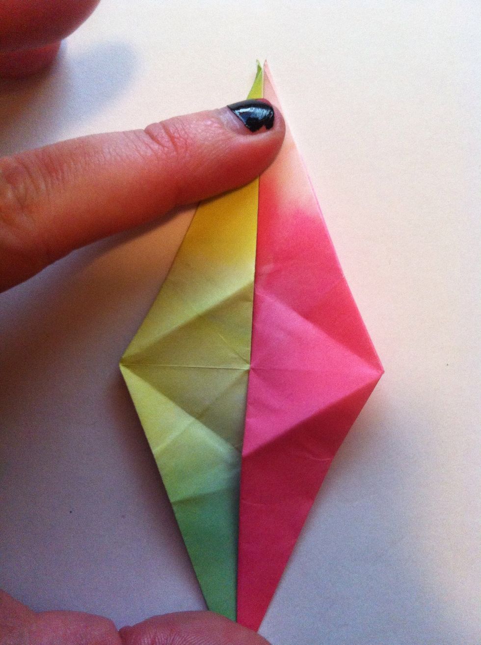Place two side by side as shown (yours will form the diamond crease; ignore the X crease cuz I messed up there).