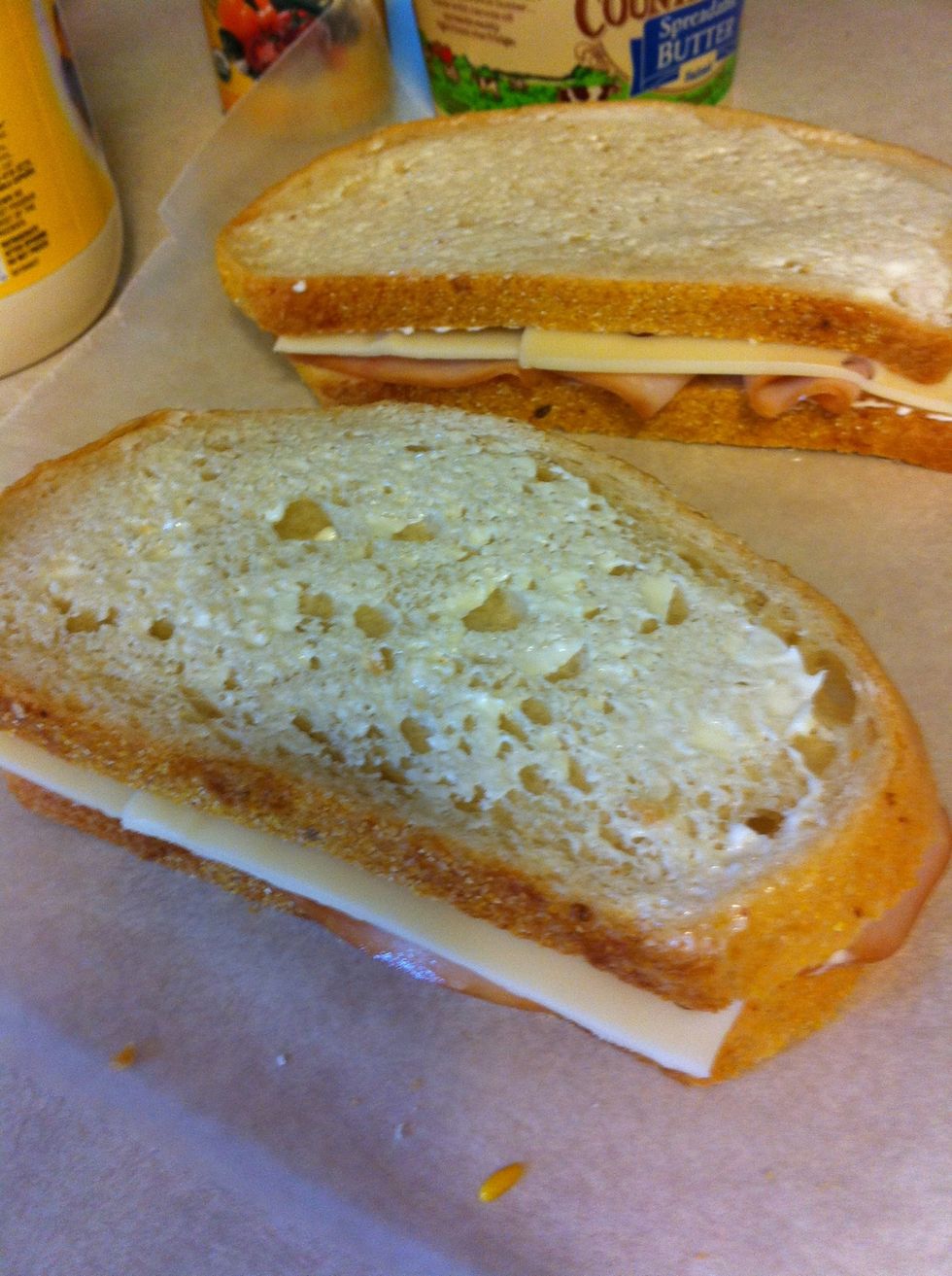 Place two slices together, butter side out