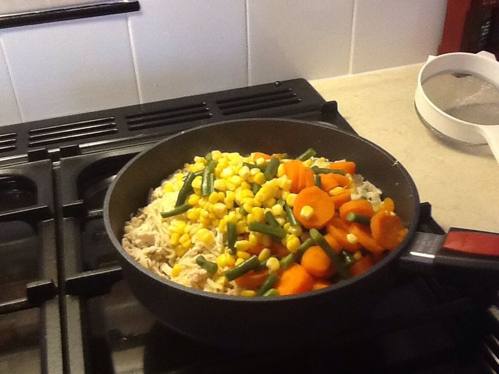 Place veggies with the rest of the ingredients in a pan and stir
