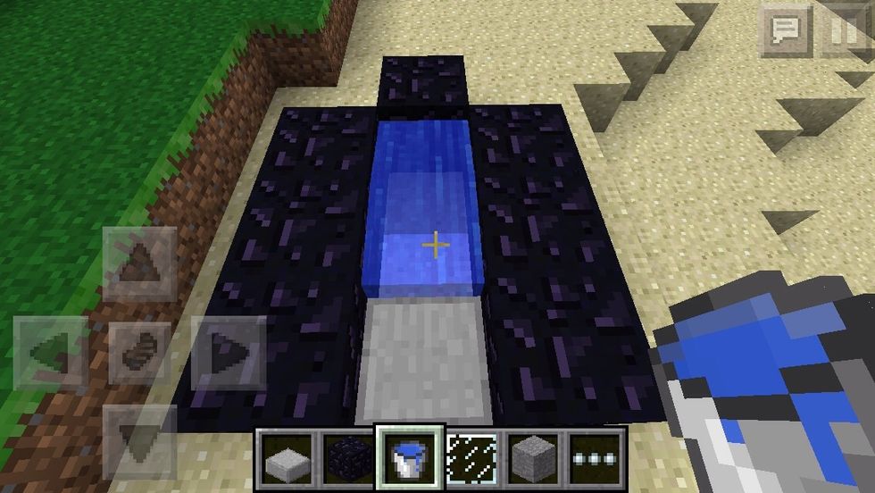 Place water, and this of course is a tnt cannon :), place tnt on and by the half slab, light the back one first, wait a bit, then light the one on the slab, and then watch fireworks :)