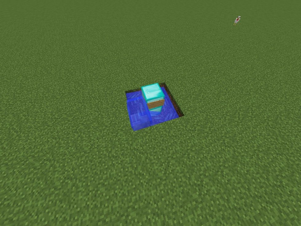 Place water on top of the stairs and you are done! Just jump in the fountain anywhere and you will be spun around slowly without drowning. I hope this is useful to you!