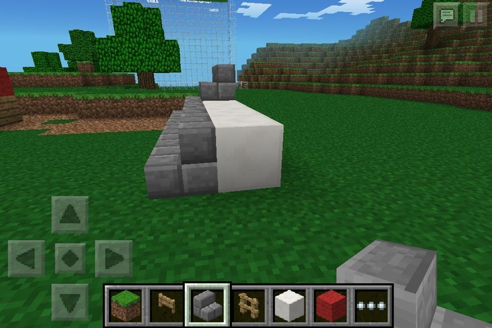 Place white block on the ground close to the ring and place stone stairs on top and in front of it