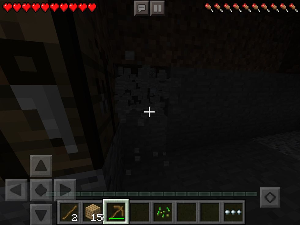 Place your crafting table down and mine 11 cobblestone.