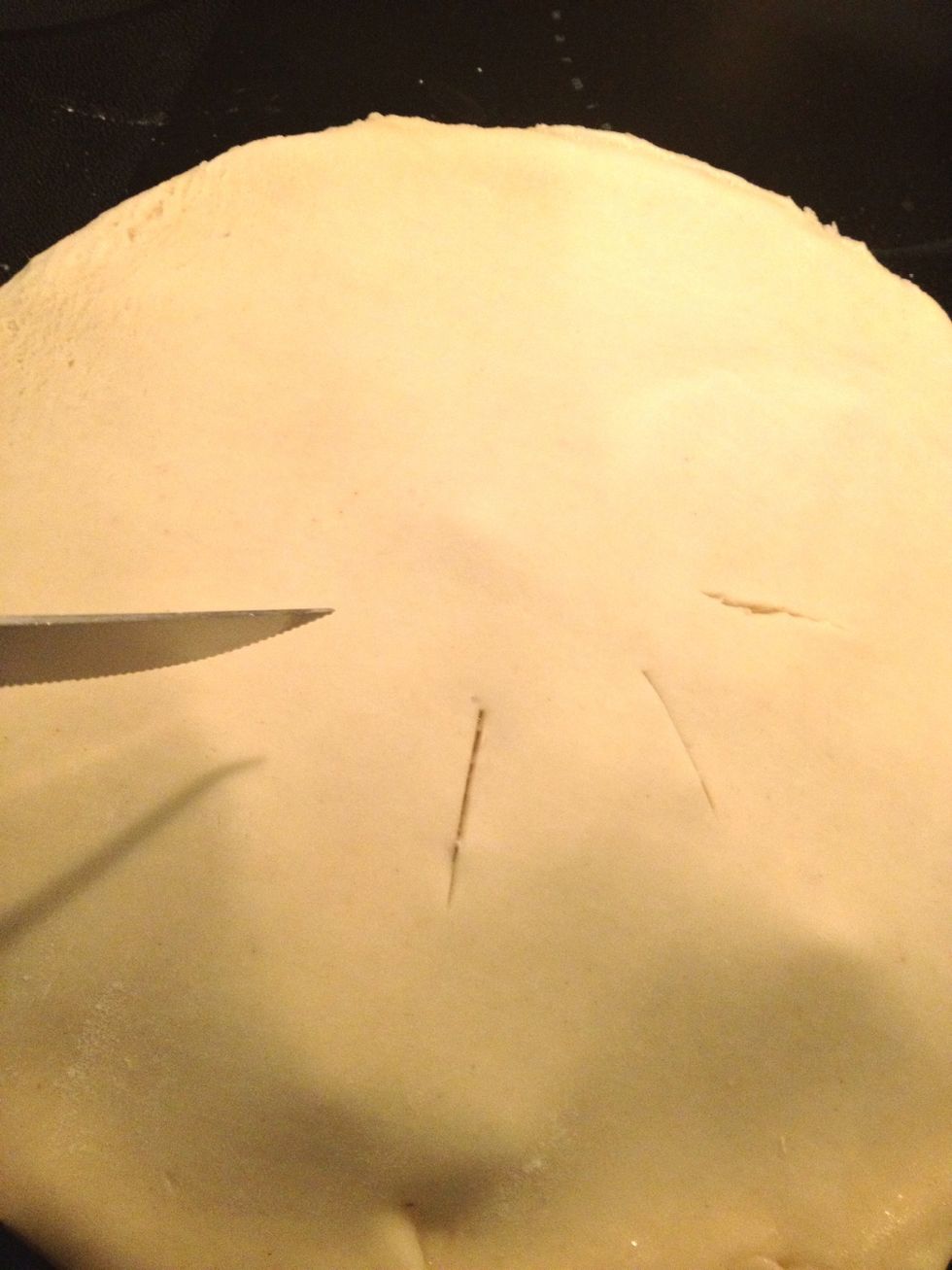 Place your crust over the apples and pinch holes on top.