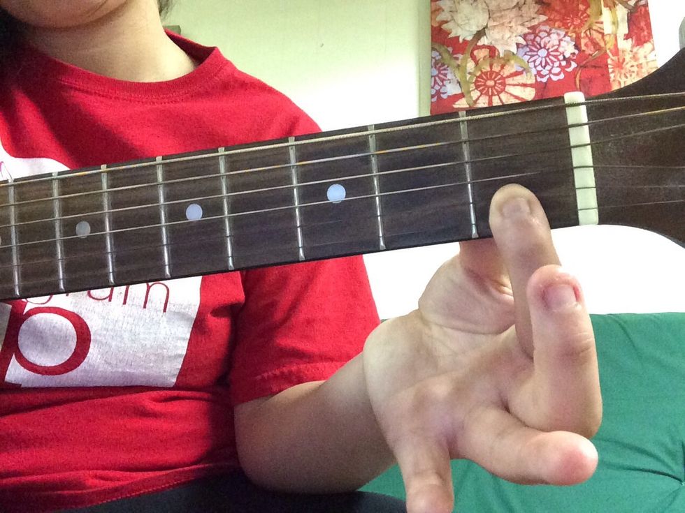 Place your first finger on the high E and the B string on the first fret. Your finger should be holding head both down at the same time.