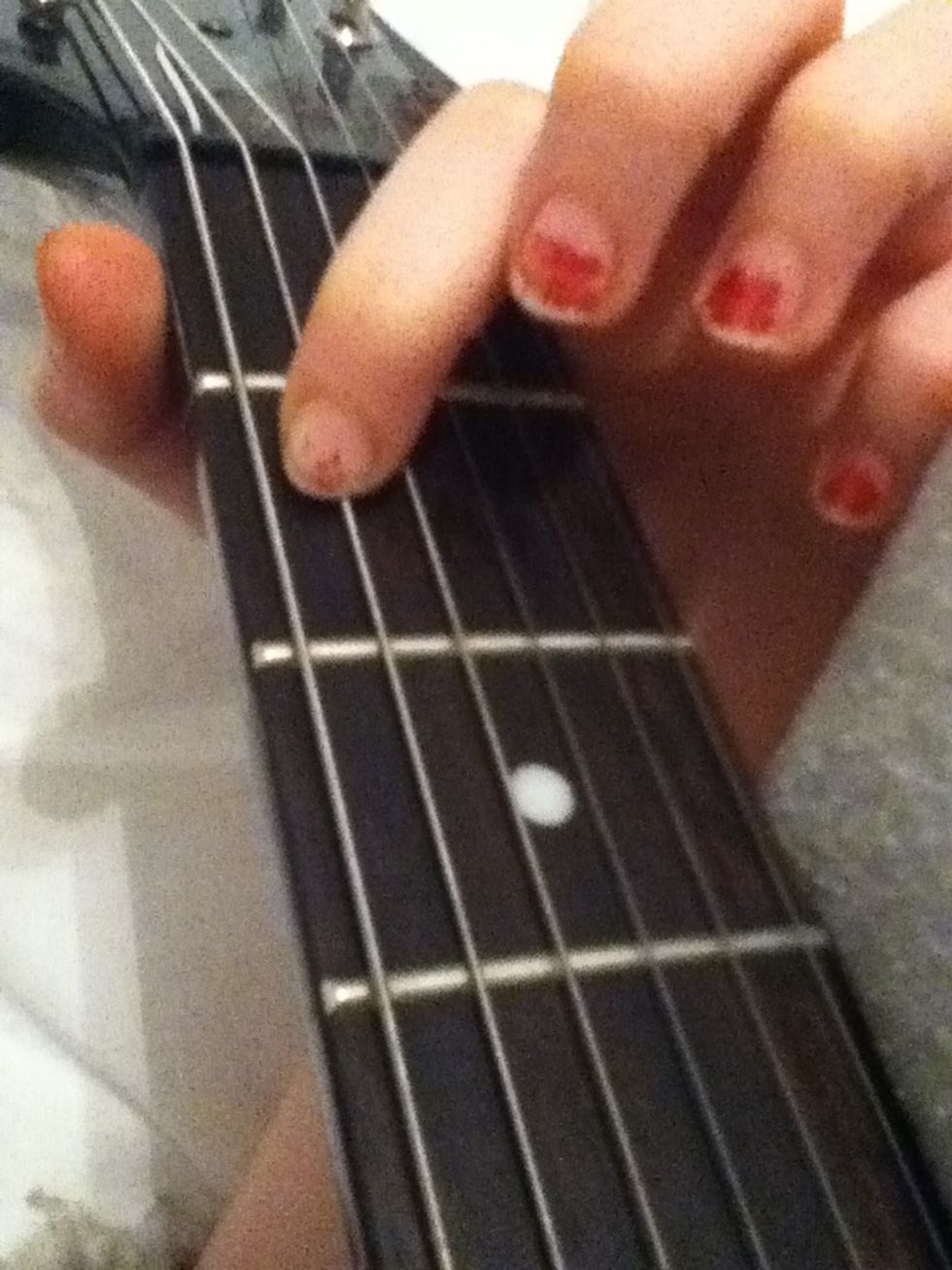 Place your index finger at the second string (A string) on second fret.