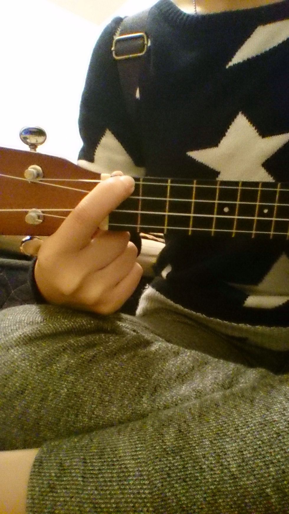 Place your index finger on the 1st fret , A string and pluck it twice