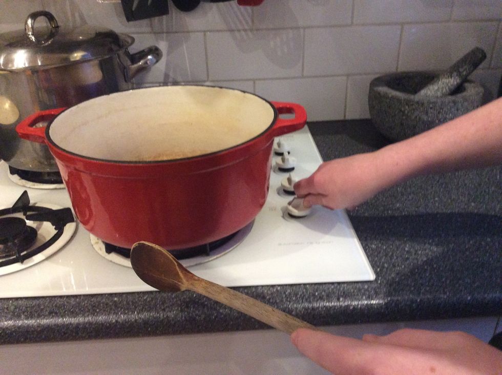 Place your large pot of the cooktop and turn on the gas on medium temperature.