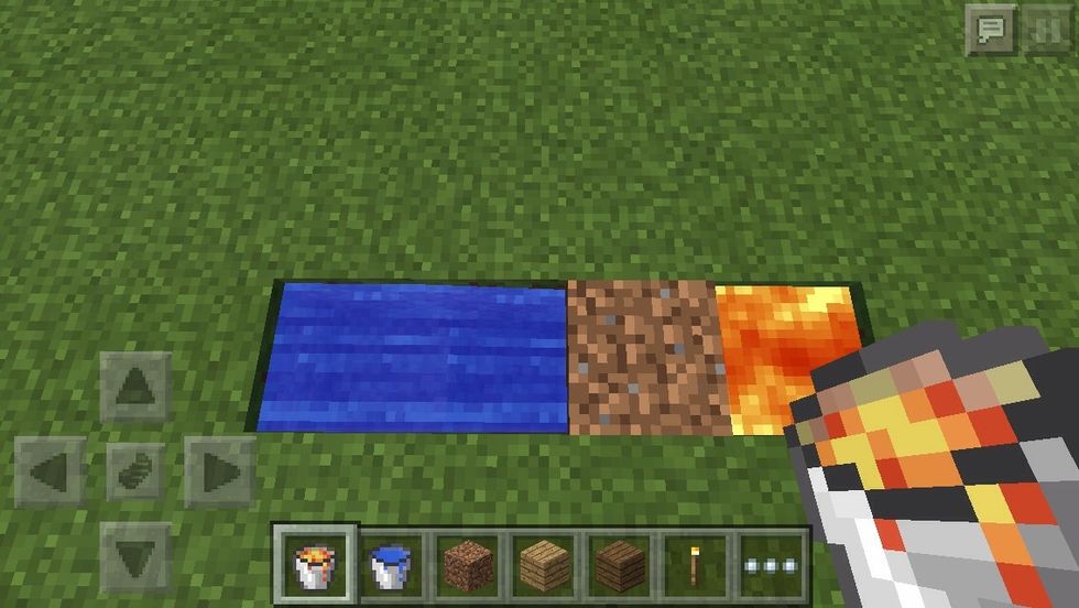 Place your lava bucket on the fourth gap in the line.