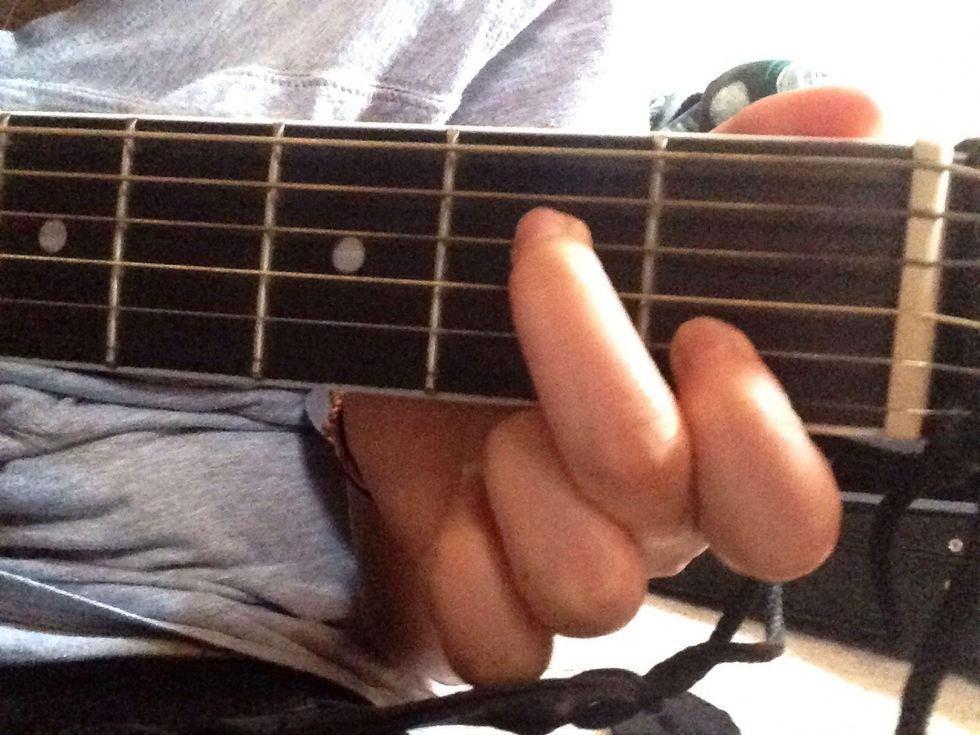 Place your middle finger on the D string in the second fret.