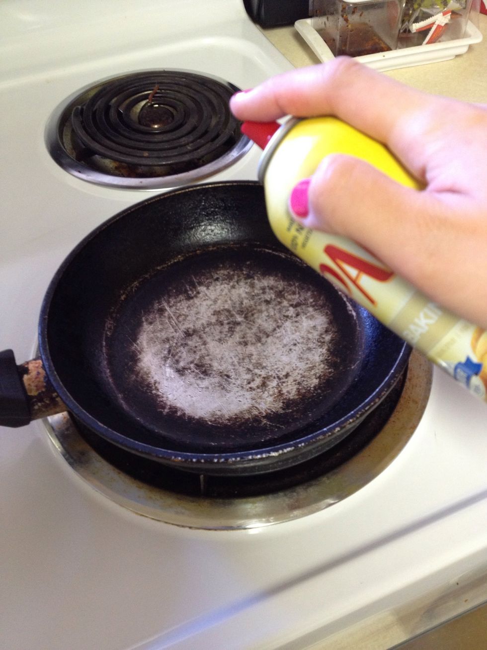 Place your pan on medium heat & spray on Pam oil.