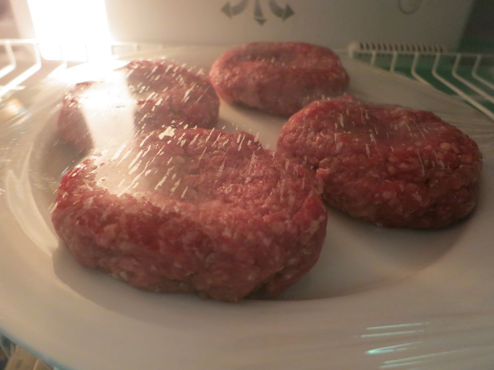 Place your patty on a plate and cover it. Put in the fridge for about 10 minutes.