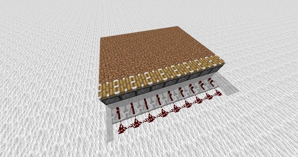 Place your pistons and repeaters just like this. Make sure there are blocks under the pistons.