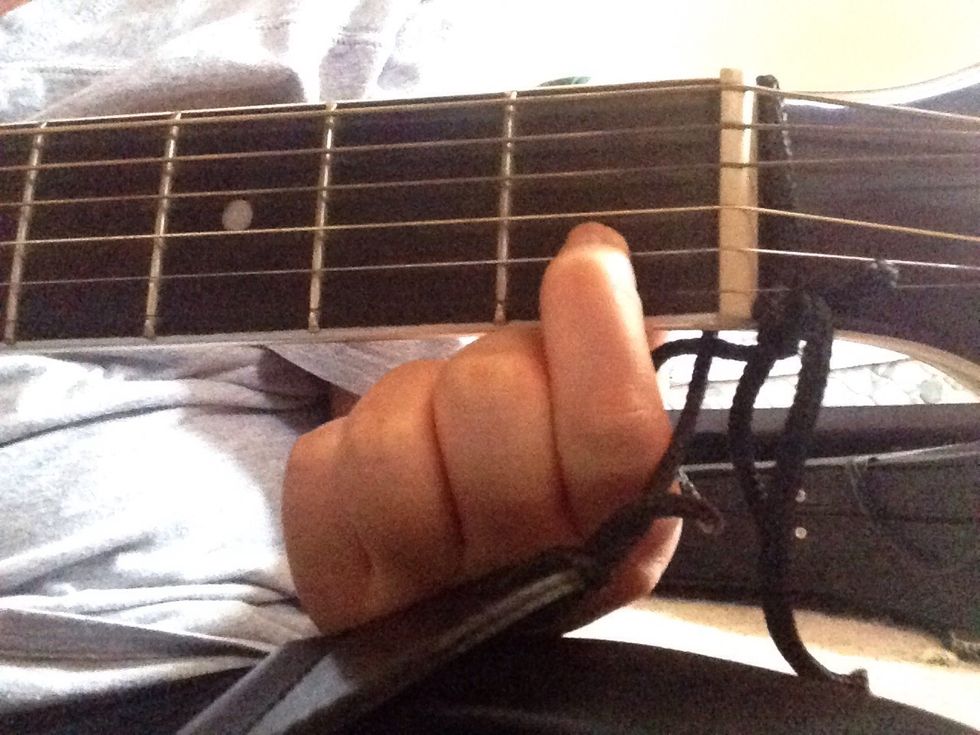 Place your pointer finger on the B string in the first fret.