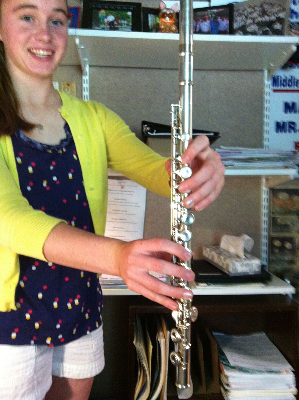 Place your pointer finger on the small circular key. Skip the first big one and place the next two on the following two keys and your pinky on the key that curves off the flute