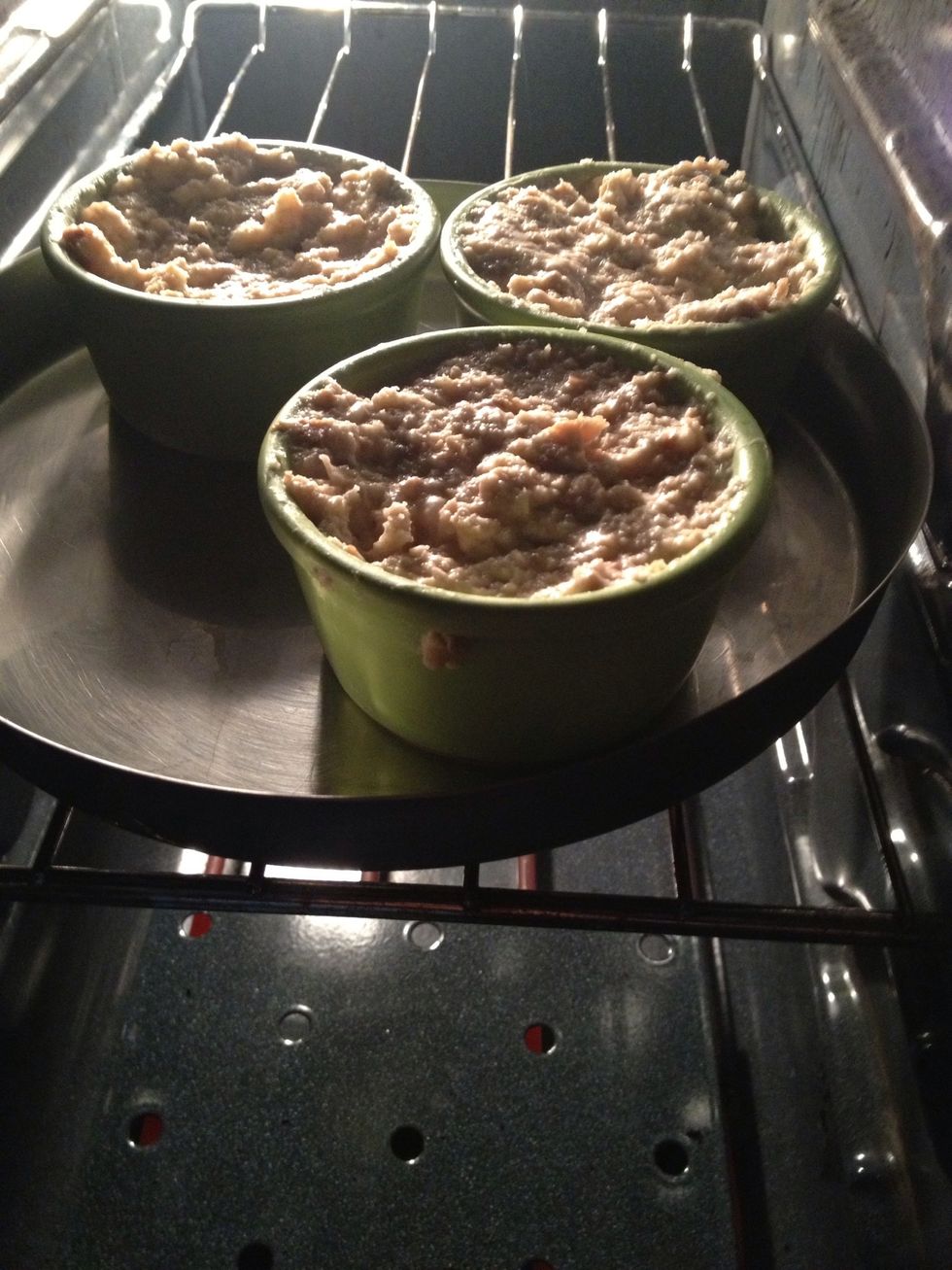 Place your ramekins in oven for 45 mins at 350 until golden brown