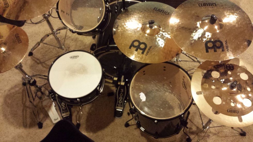 Place your stool directly in front of the snare, grab your sticks, and you are ready to play!