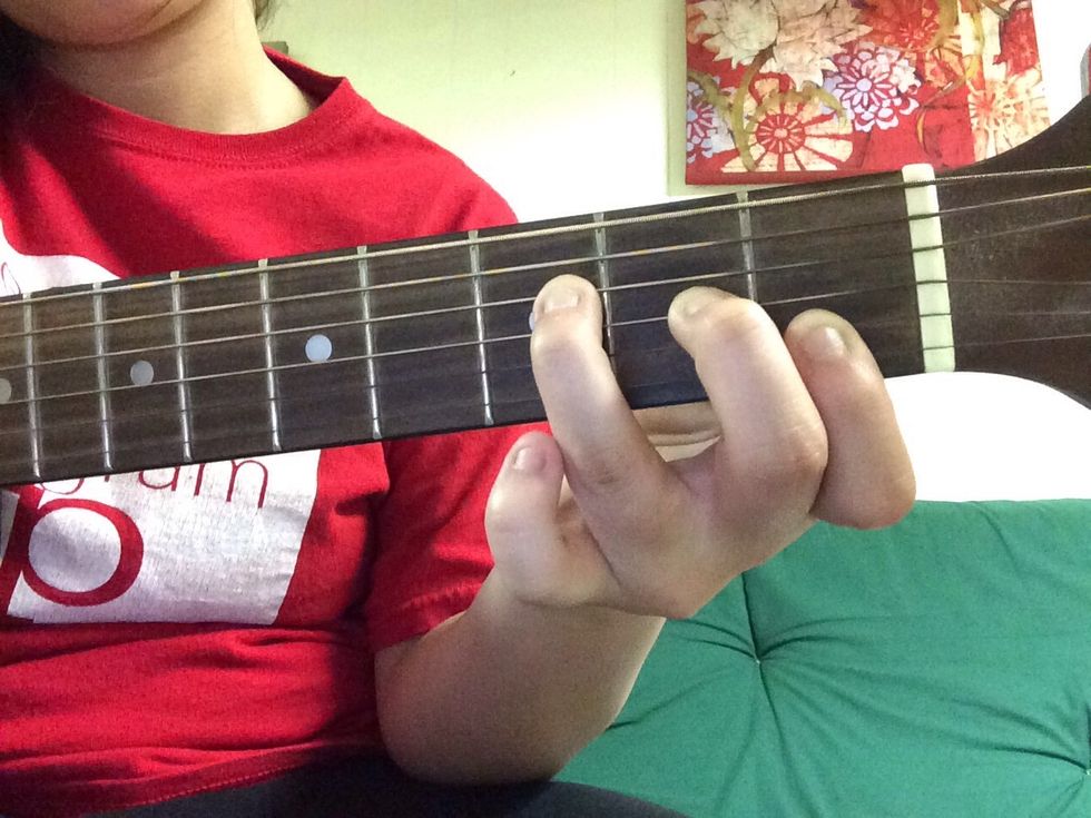 Place your third finger on the D string on the third fret.
