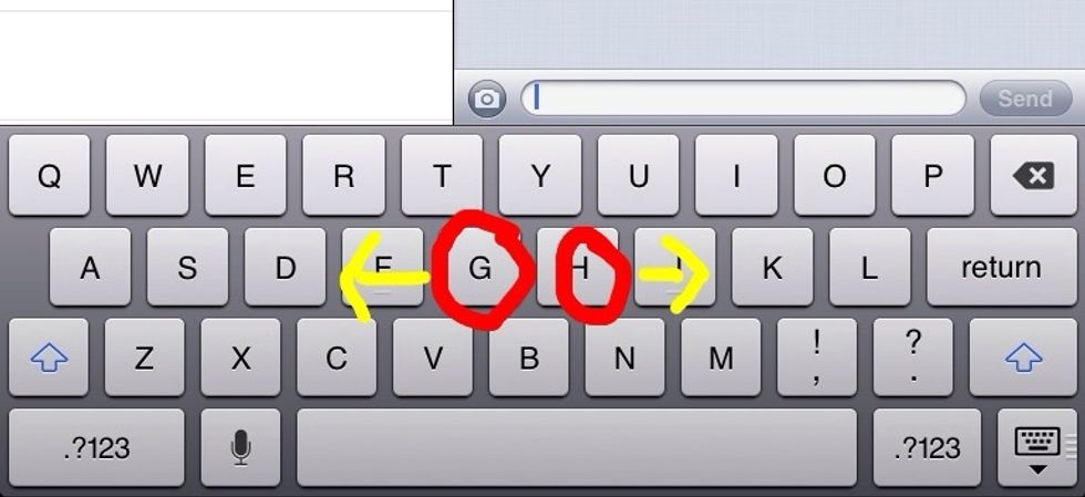 Place your two fingers anywhere on the key board, and slide them away from eachother at the same time! (Put your fingers where red is and slide them to yellow)