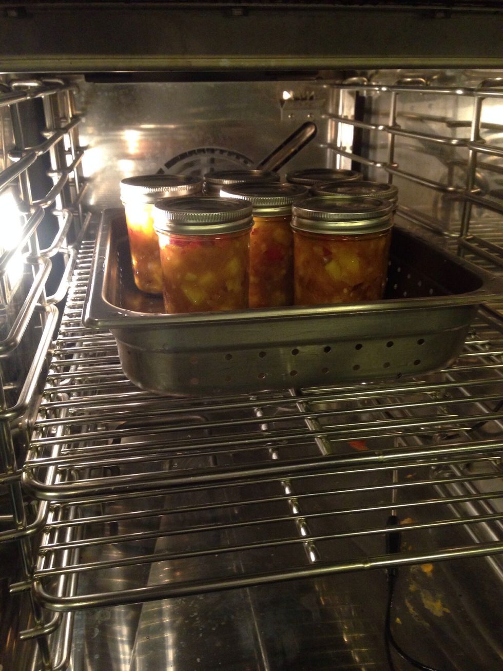 Place your uncooked chutney into mason jars and place into your combitherm oven.