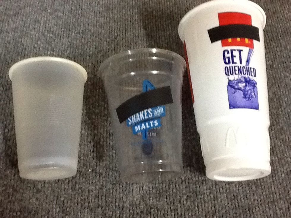 Plastic drink containers.
