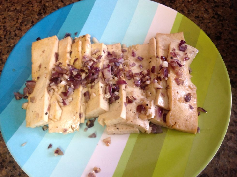 Plate the tofu saut\u00e9.