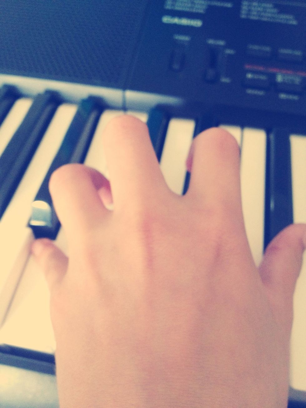 Play a B & #F. This is played at the same time as the first B & D and goes until the second B & D that is played with your right hand.