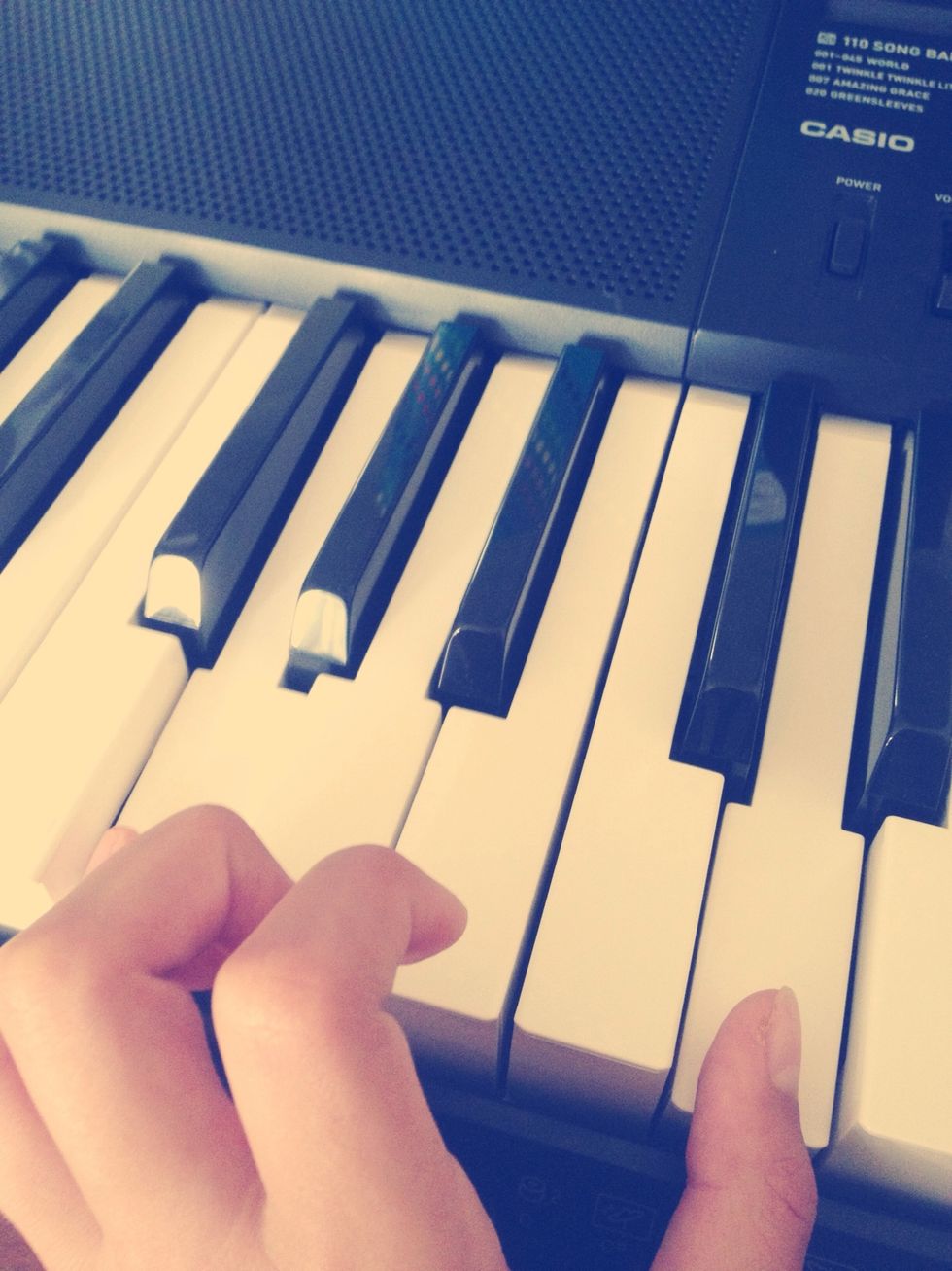 Play a G & D. This is played when you play the second B & D with your right hand, and goes until the #F & D is played.