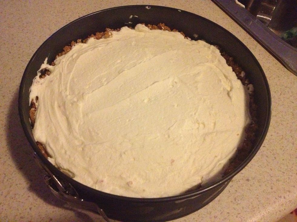 Plop your whipped cream on top of your pie and spread out as smoothly as you can.