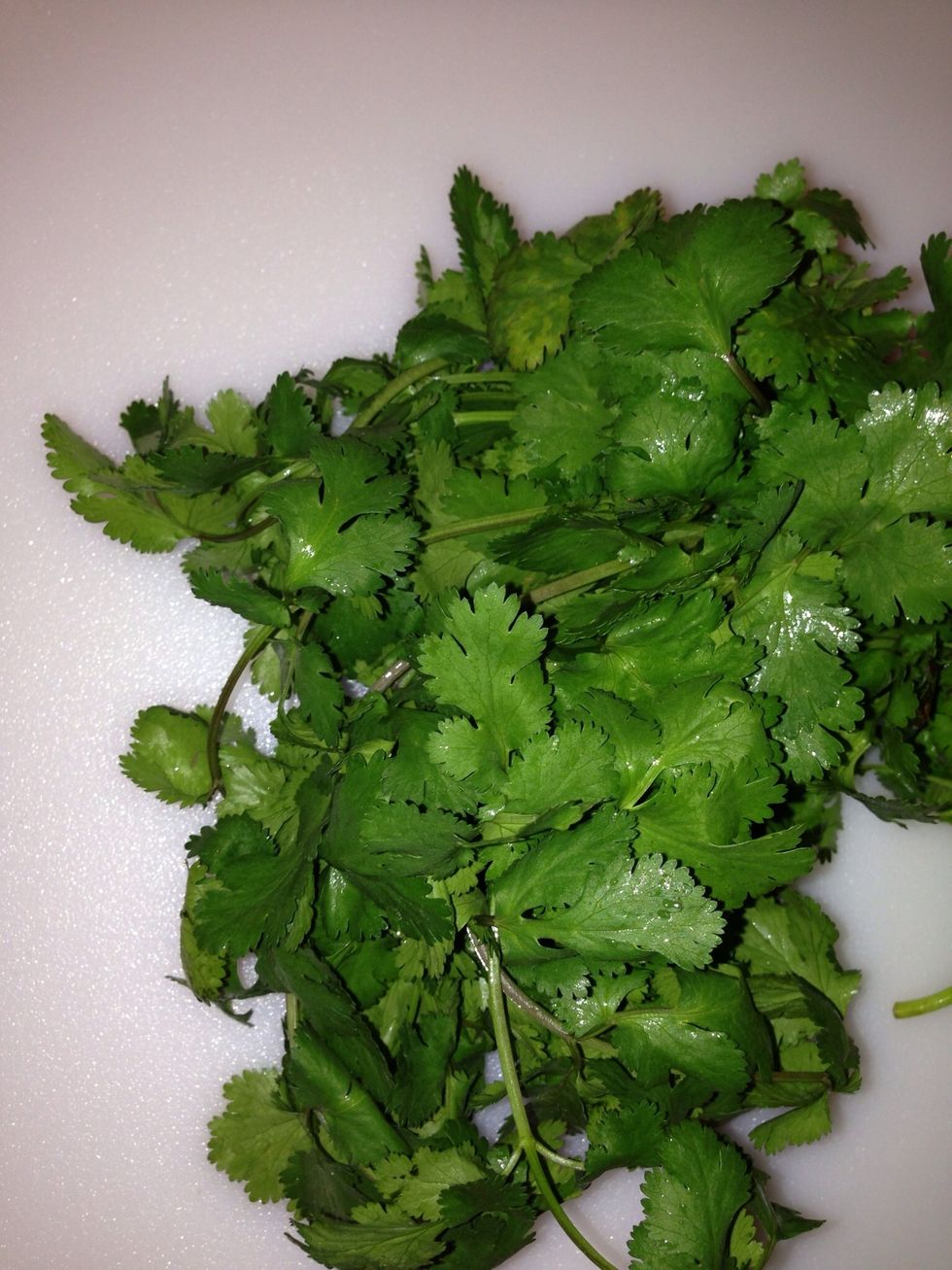 Pluck and remove the leave from the stem and discard the stems.