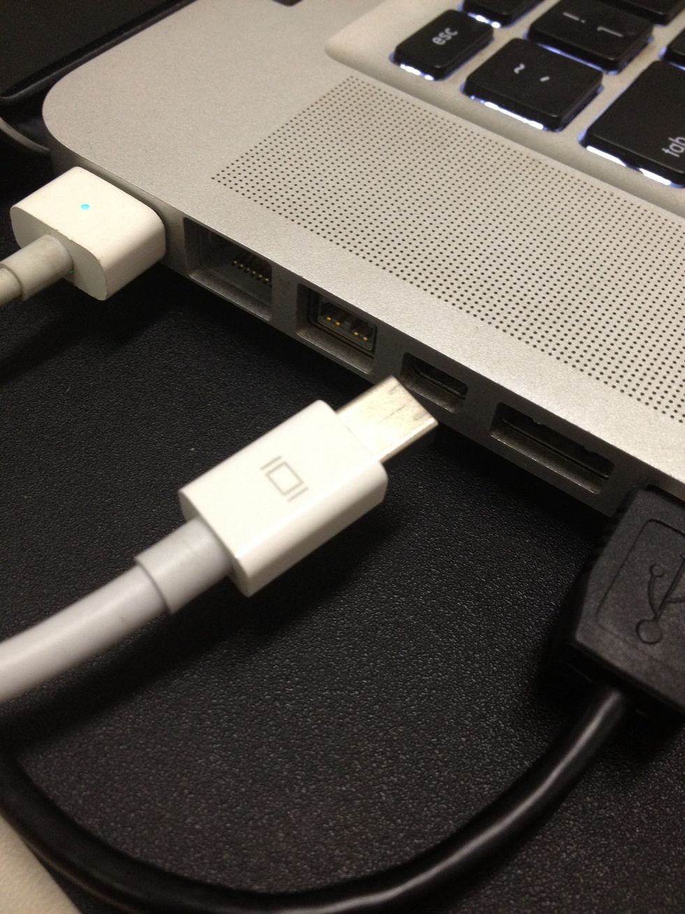 Plug in the adapter to your Mac's mini display port