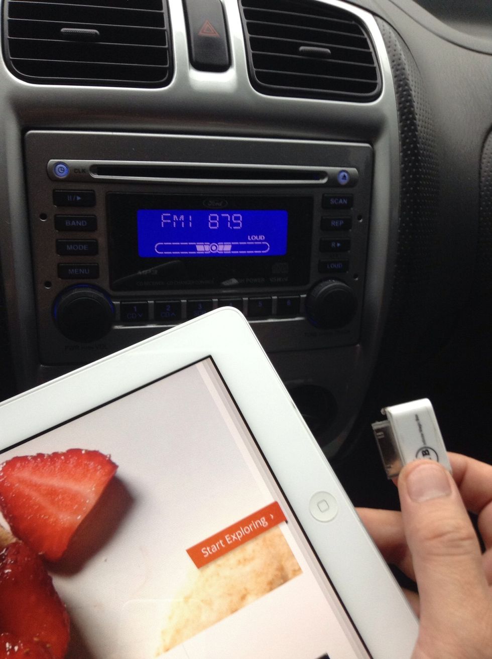 Plug in the iPhone FM Transmitter iFM transmitter into your iPad2.