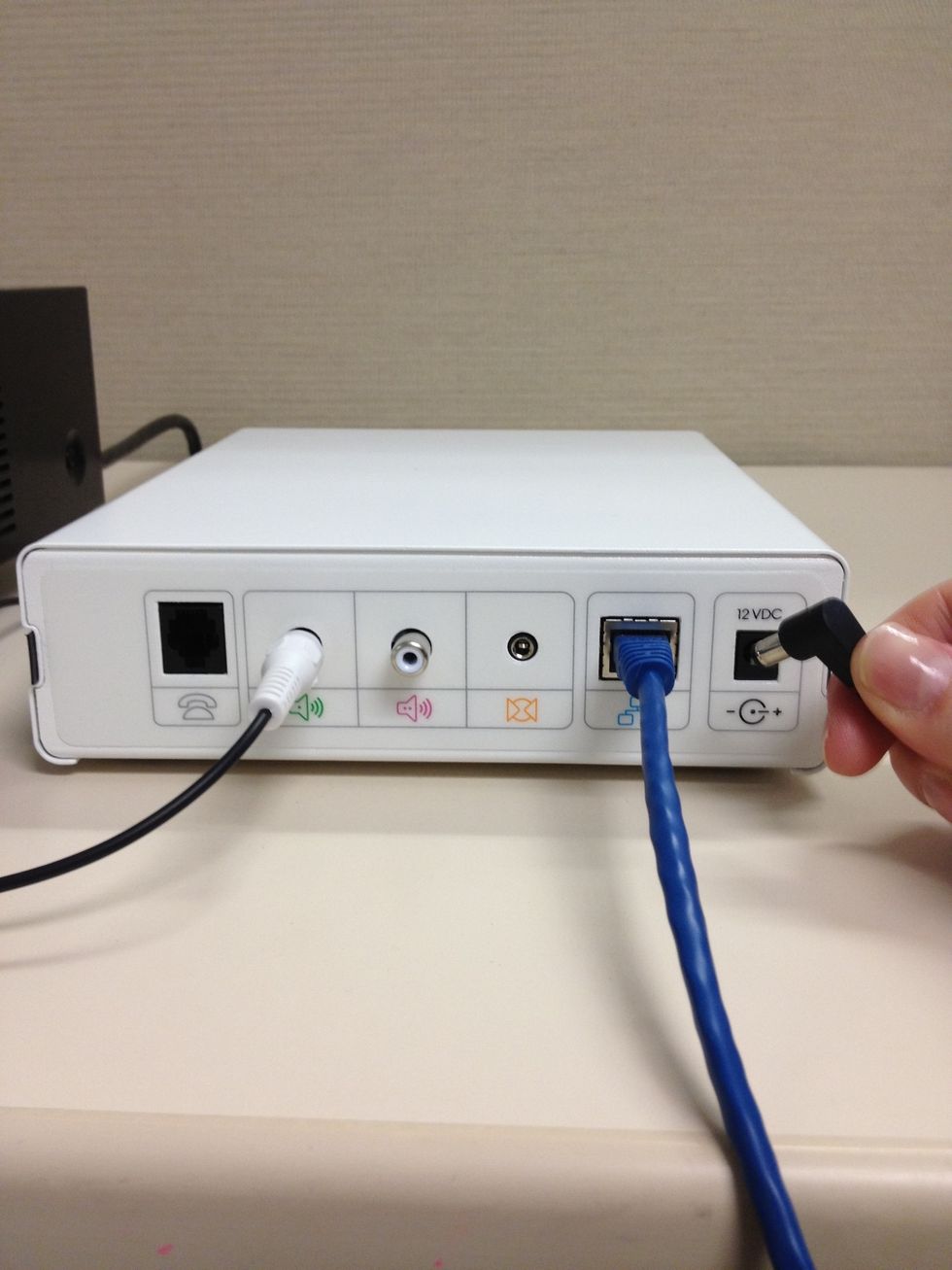 Plug in the power to the MBOX until you hear or feel a slight click. Then plug the other end into the power. The MBOX will now run through a self-check and begin playing audio (within 30 seconds).